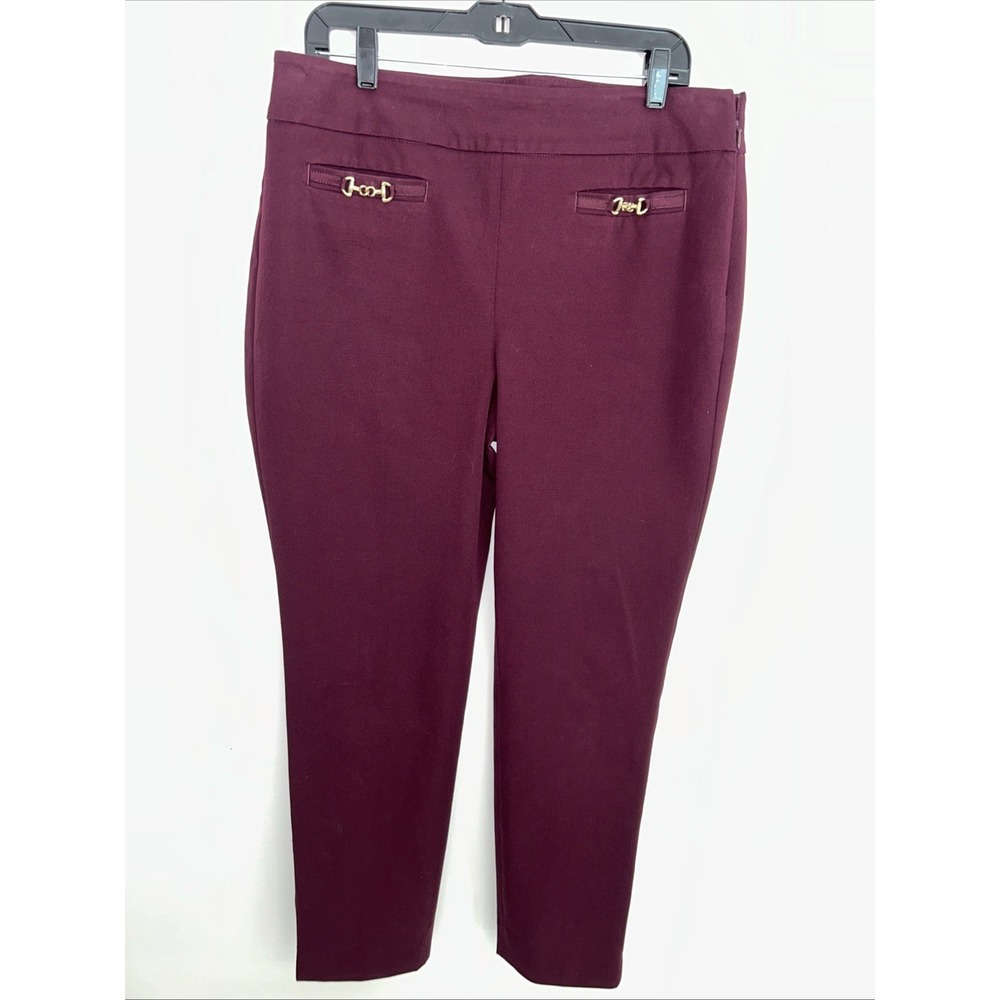 Talbots Chatham Ankle Pants Size 12‎ Burgundy Side Zipper Front Gold Pockets